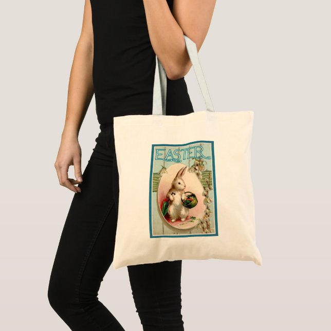 Vintage Easter Bunny Illustration Tote Bag (Front (Product))