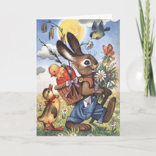 Vintage Easter Bunny is On His Way Holiday Card