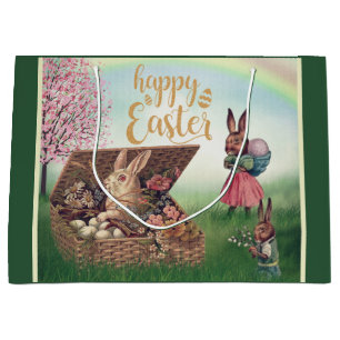 Vintage Easter Bunny Large Gift Bag