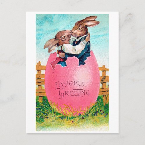 Vintage Easter Bunny Lovers Postcard