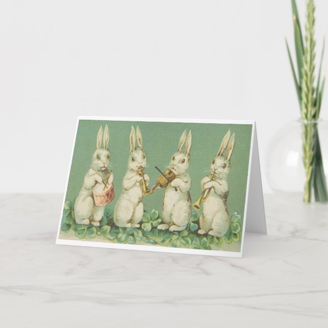 Vintage Easter Bunny Orchestra Greeting Card (Front)