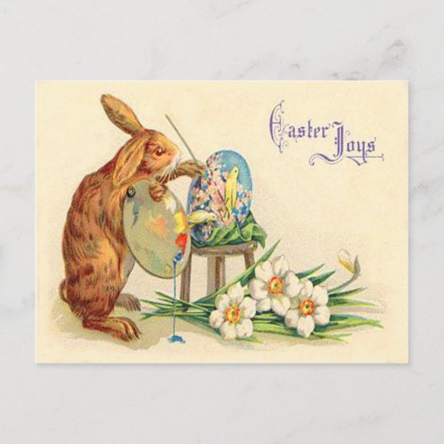 Vintage Easter Bunny Painting Easter Eggs Holiday Postcard