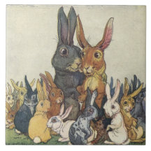 Vintage Easter Bunny Rabbit and Family 6" Tile