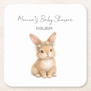 Vintage Easter Bunny Rabbit Baby Watercolor Square Paper Coaster