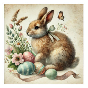 Vintage Easter Bunny Rabbit Egg Watercolor Acrylic Print