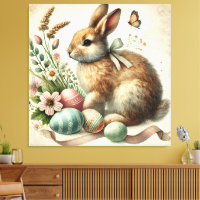 Vintage Easter Bunny Rabbit Egg Watercolor