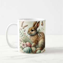 Vintage Easter Bunny Rabbit Egg Watercolor Coffee Mug