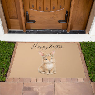 Vintage Easter Bunny Rabbit Egg Watercolor Doormat