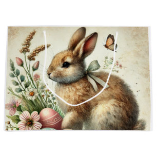Vintage Easter Bunny Rabbit Egg Watercolor Large Gift Bag