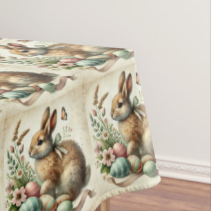 Vintage Easter Bunny Rabbit Egg Watercolor Tablecloth
