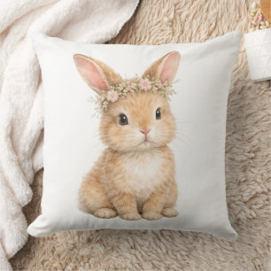 Vintage Easter Bunny Rabbit Egg Watercolor Throw Pillow