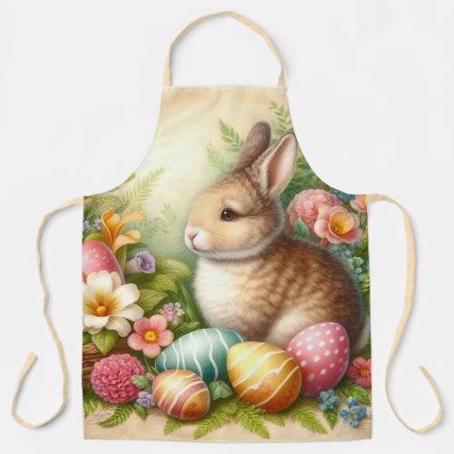 Vintage Easter  Bunny Rabbit Floral  Apron