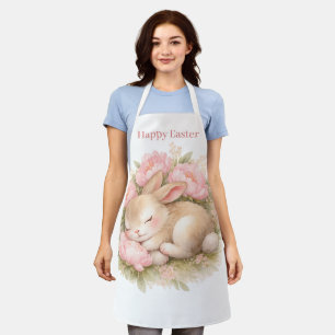 Vintage Easter Bunny Rabbit Pink Blush Watercolor Apron