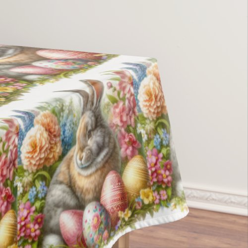 Vintage Easter Bunny Spring Floral   Tablecloth