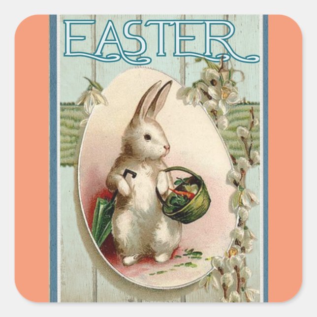 Vintage Easter Bunny Square Sticker (Front)
