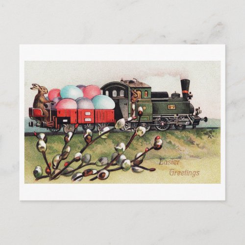 Vintage Easter Bunny Train Postcard