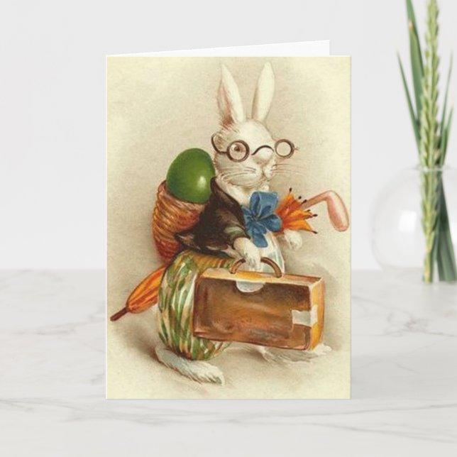 Vintage Easter Bunny Traveler Easter Card (Front)