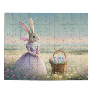 Vintage Easter bunny with basket of easter eggs Jigsaw Puzzle