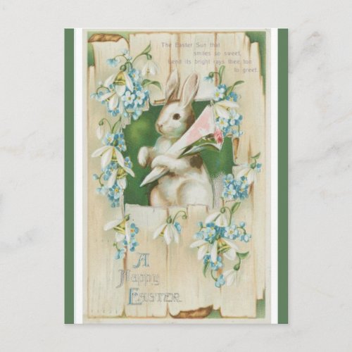 Vintage Easter Bunny With Blue Flowers Postcard