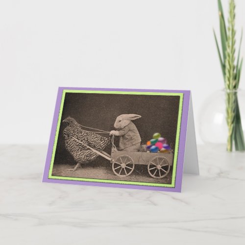 Vintage Easter Bunny with Chicken Holiday Card