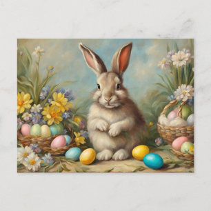 Vintage Easter Bunny with Easter Baskets, Flowers  Holiday Postcard