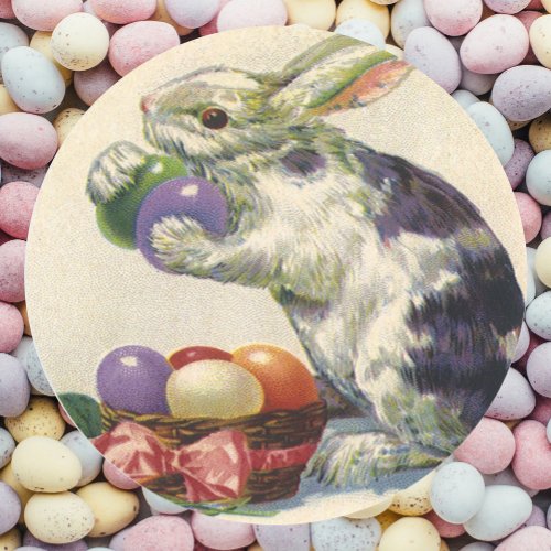 Vintage Easter Bunny with Easter Eggs in a Basket Classic Round Sticker