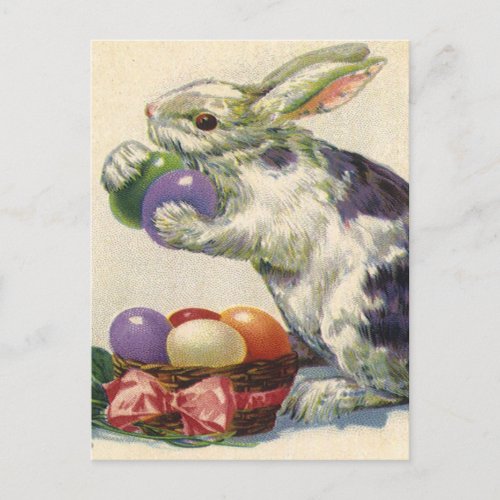 Vintage Easter Bunny with Easter Eggs in a Basket Holiday Postcard