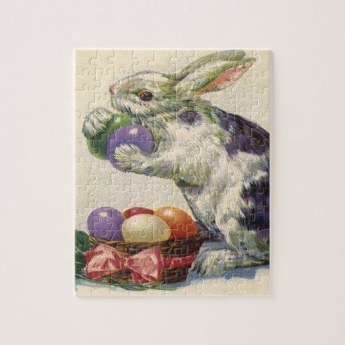Vintage Easter Bunny with Easter Eggs in a Basket Jigsaw Puzzle