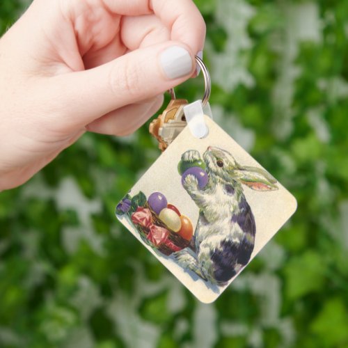 Vintage Easter Bunny with Easter Eggs in a Basket Keychain