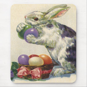 Vintage Easter Bunny with Easter Eggs in a Basket Mouse Pad