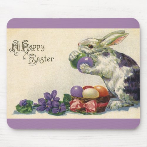 Vintage Easter Bunny with Easter Eggs in a Basket Mouse Pad