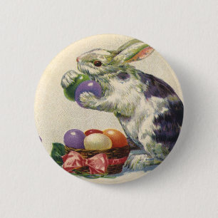 Vintage Easter Bunny with Easter Eggs in a Basket Pinback Button