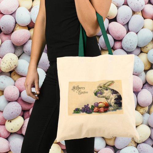 Vintage Easter Bunny with Easter Eggs in a Basket Tote Bag