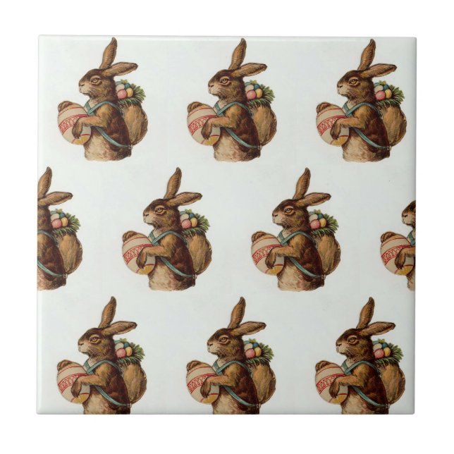 Vintage Easter Bunny with eggs Ceramic Tile (Front)