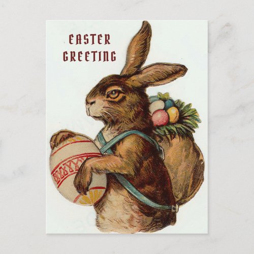 Vintage Easter Bunny with eggs Postcard