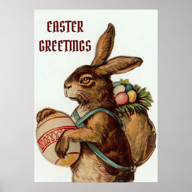 Vintage Easter Bunny with eggs Poster (Front)
