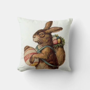 Vintage Easter Bunny with eggs Throw Pillow