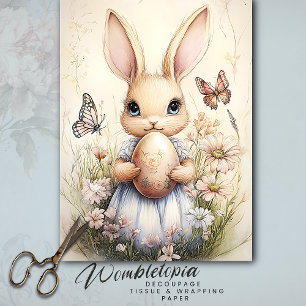Vintage Easter Bunny with Floral Egg & Butterflies Tissue Paper