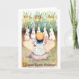 Vintage Easter Bunny with Girl Card