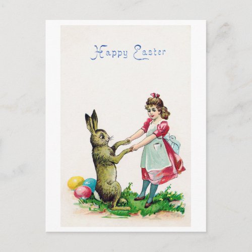 Vintage Easter Bunny with Girl Postcard