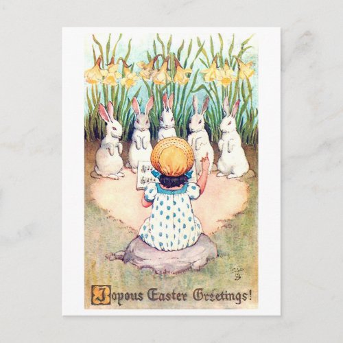 Vintage Easter Bunny with Girl Postcard