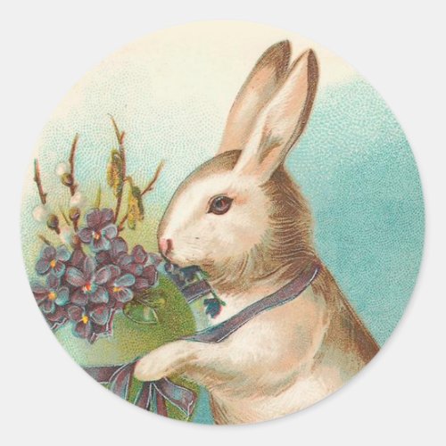 Vintage Easter Bunny With Green Egg Classic Round Sticker