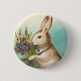 Vintage Easter Bunny With Green Egg Pinback Button