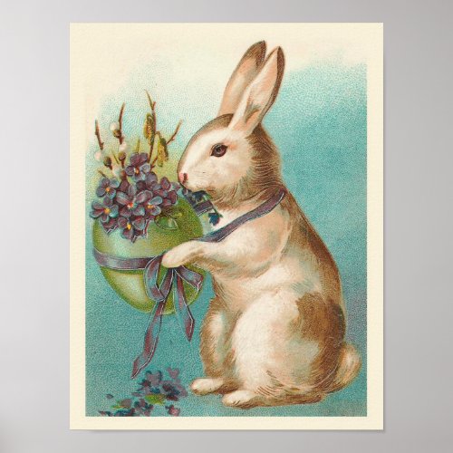 Vintage Easter Bunny With Green Egg Poster