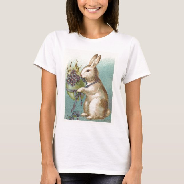 Vintage Easter Bunny With Green Egg T-Shirt (Front)