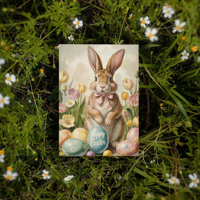 Vintage Easter Bunny with Tulips Postcard (Creator Uploaded)