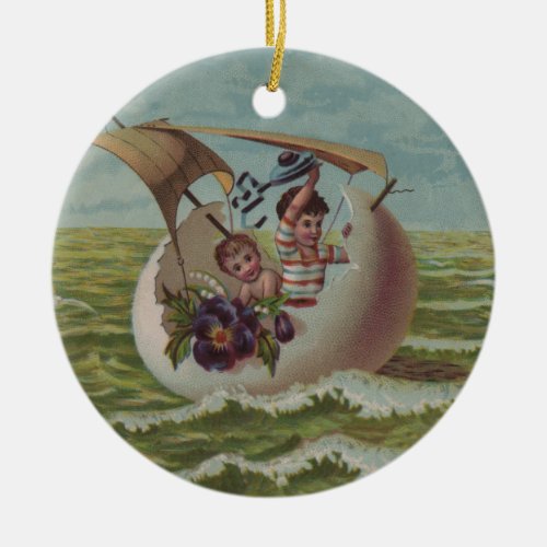 Vintage Easter Card Children Sailing Ceramic Ornament