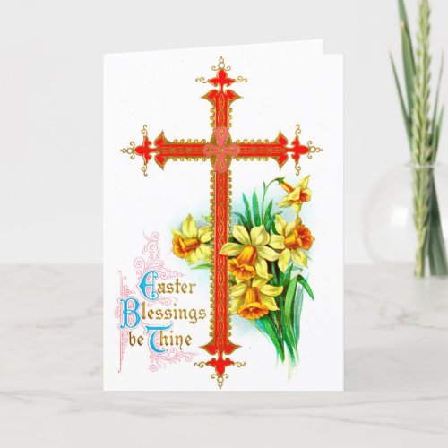 Vintage Easter Card _ Cross and Blessings