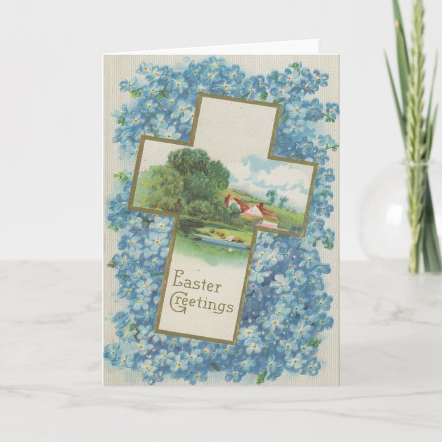 Vintage Easter Card Cross Floral Pretty (Front)