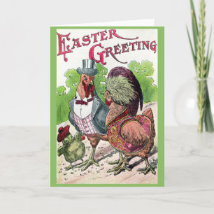 Vintage Easter Card - Dressy Chickens